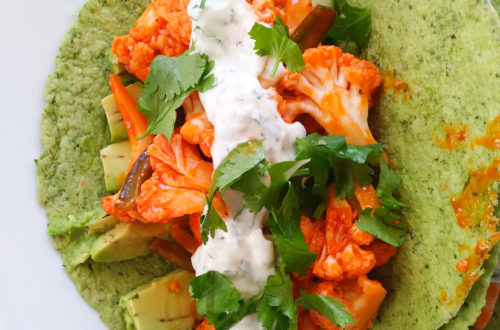 Buffalo Cauliflower Tacos with Cilantro-Lime Crema