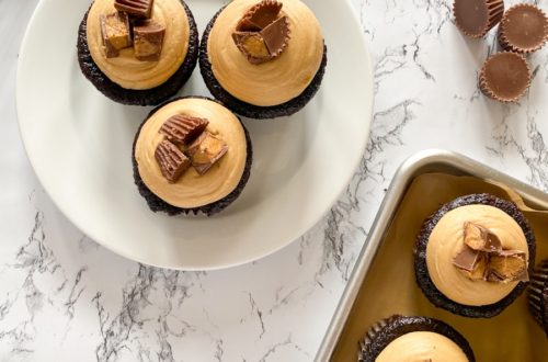 Dark Chocolate Cupcakes with Peanut Butter Frosting