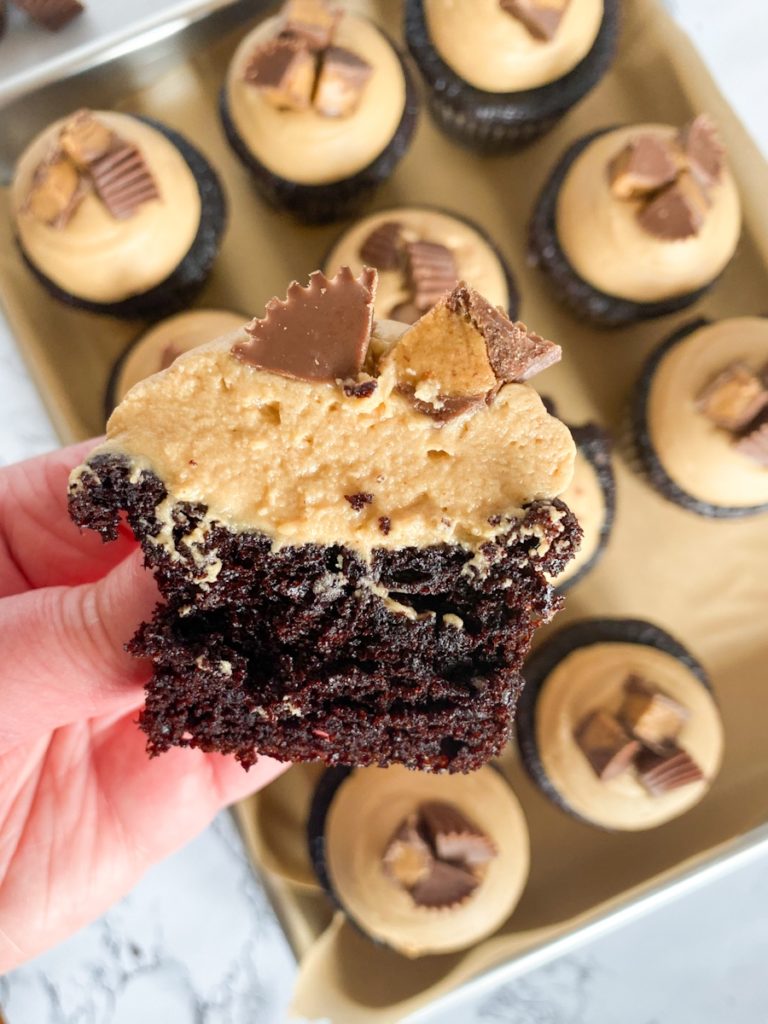 Dark Chocolate Cupcakes with Peanut Butter Frosting