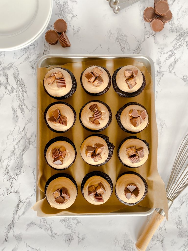 Dark Chocolate Cupcakes with Peanut Butter Frosting