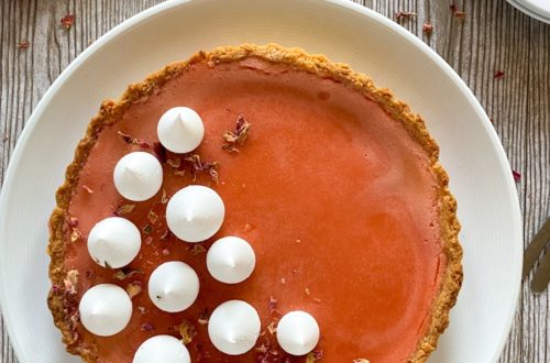 Rhubarb Curd Tart with Rosewater Meringues