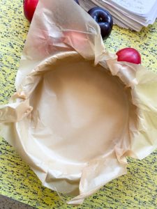 parchment-lined cake pan