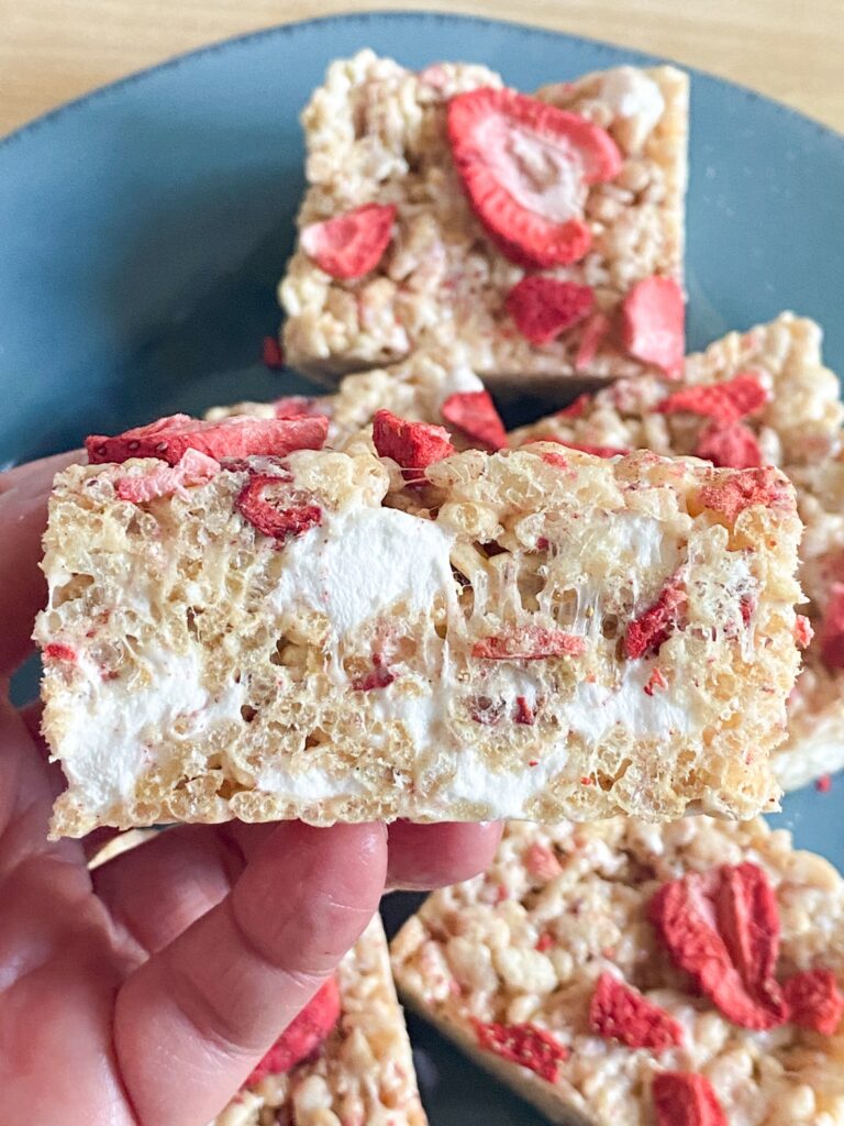 Strawberries and Cream Rice Krispie Bars